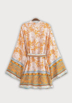 Kimono Femme Viscose Court | Élégant Motif Floral Lumineux pour Plage 1