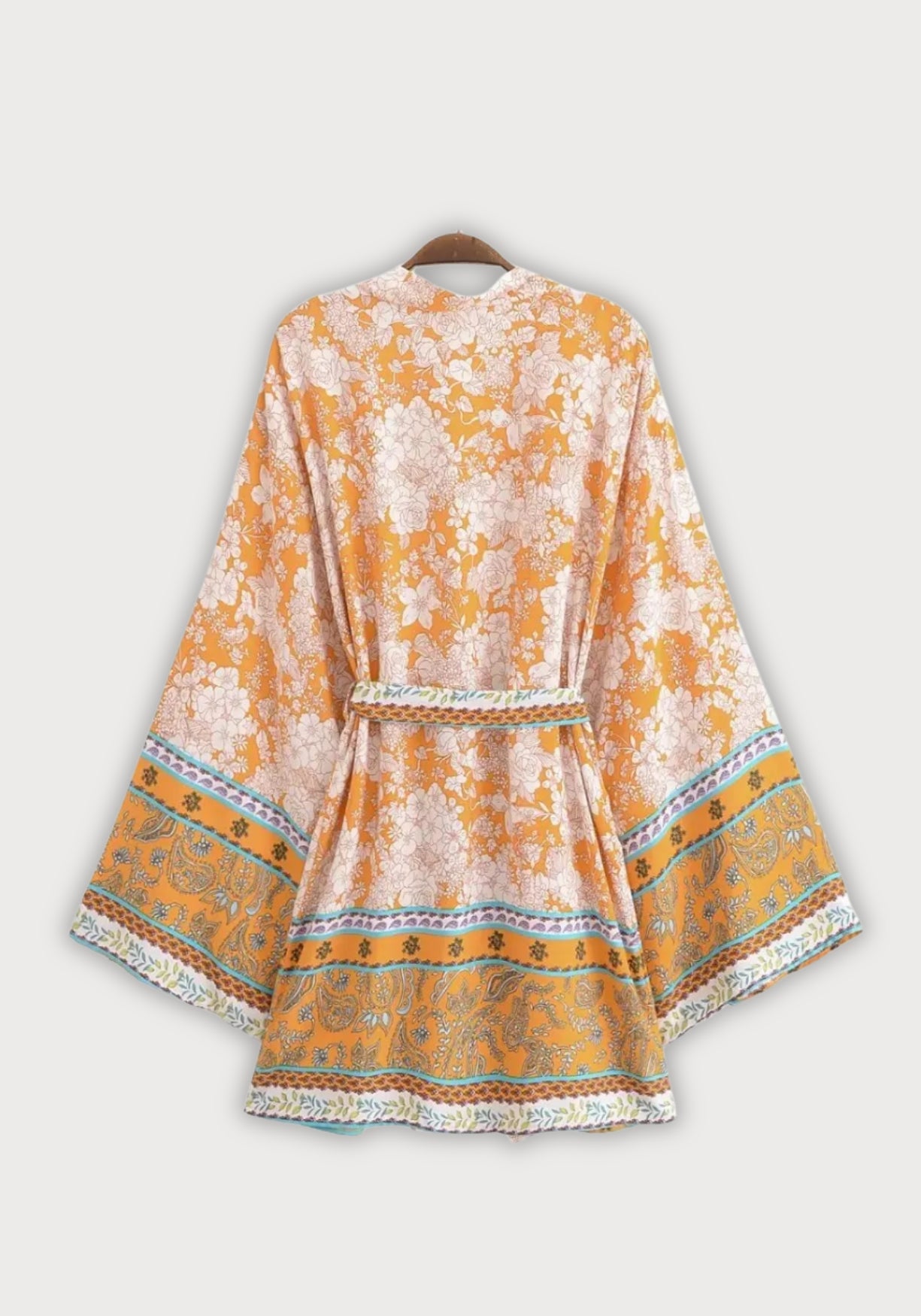 Kimono Femme Viscose Court | Élégant Motif Floral Lumineux pour Plage 1