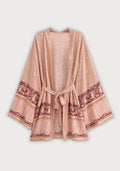 Kimono Femme Viscose Court | Élégant Motif Floral Paon pour Été 0