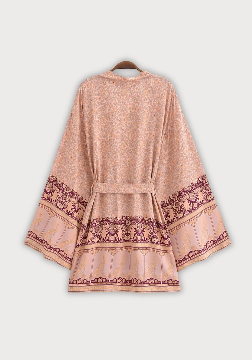 Kimono Femme Viscose Court | Élégant Motif Floral Paon pour Été 1