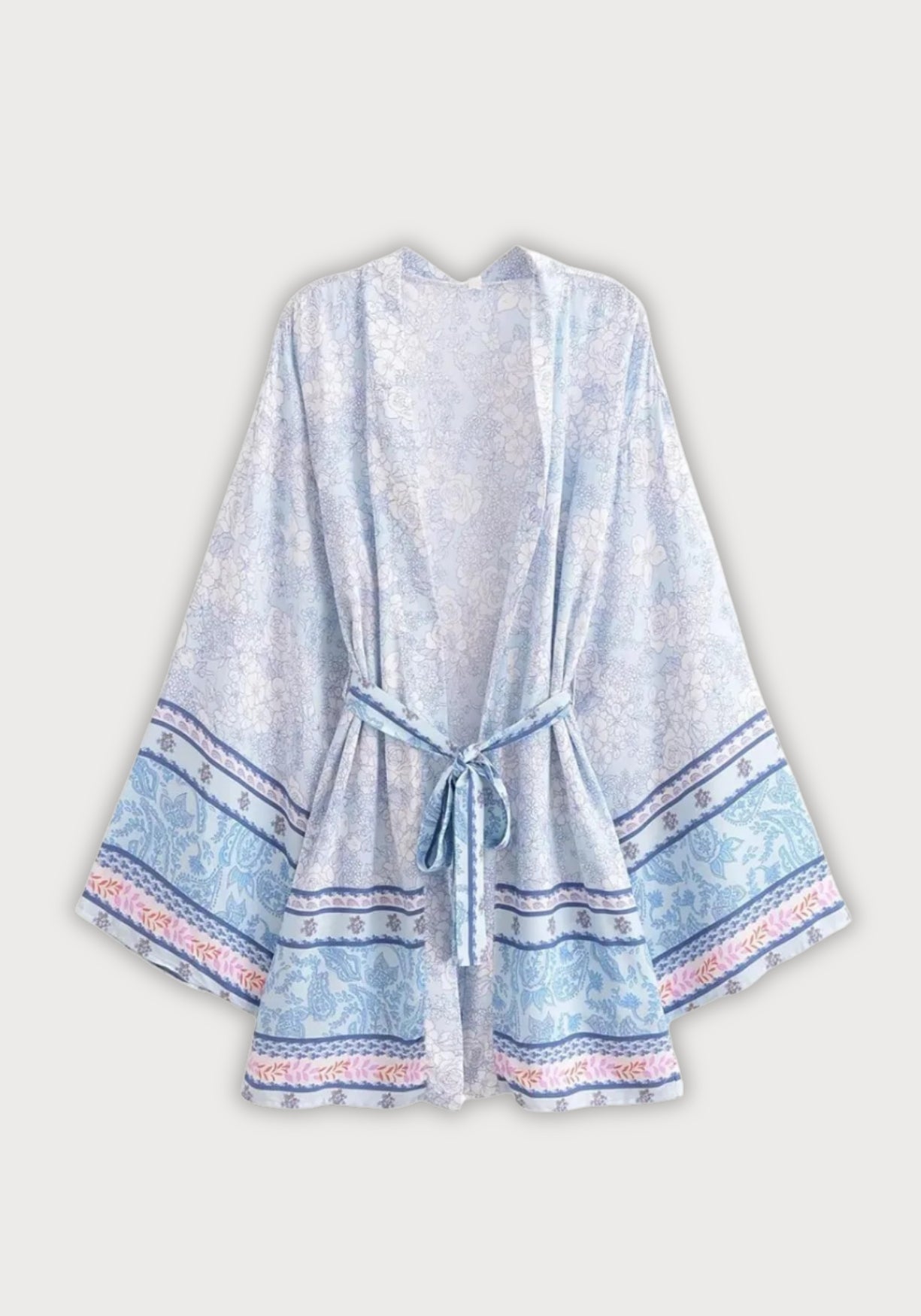 Kimono Femme Viscose Court | Élégant Motif Paisley Floral Idéal pour Plage 0