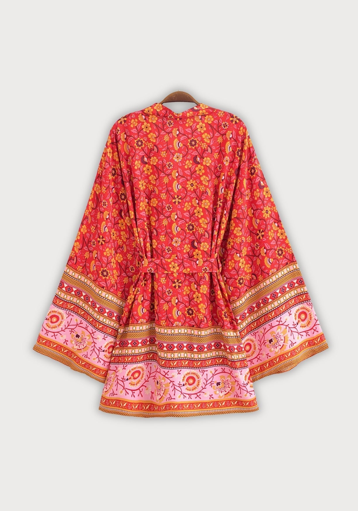 Kimono Femme Viscose Floral Rouge | Court Élégant Été Détente 1