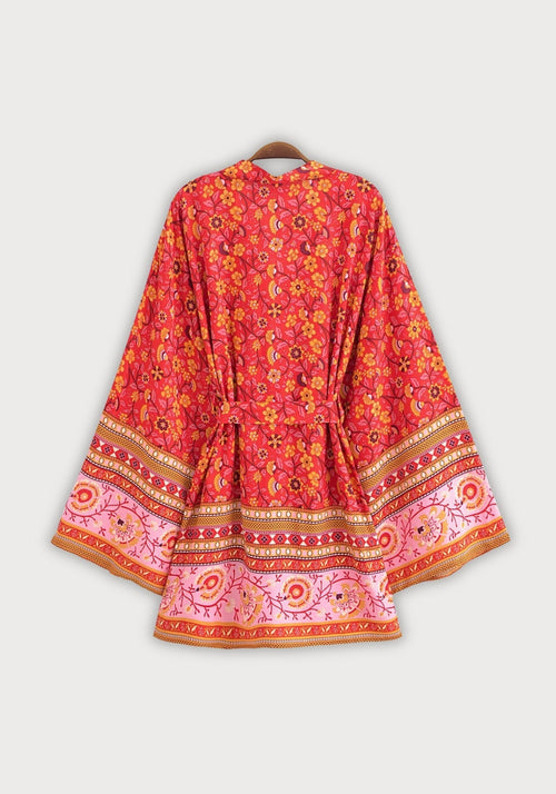 Kimono Femme Viscose Floral Rouge | Court Élégant Été Détente 1