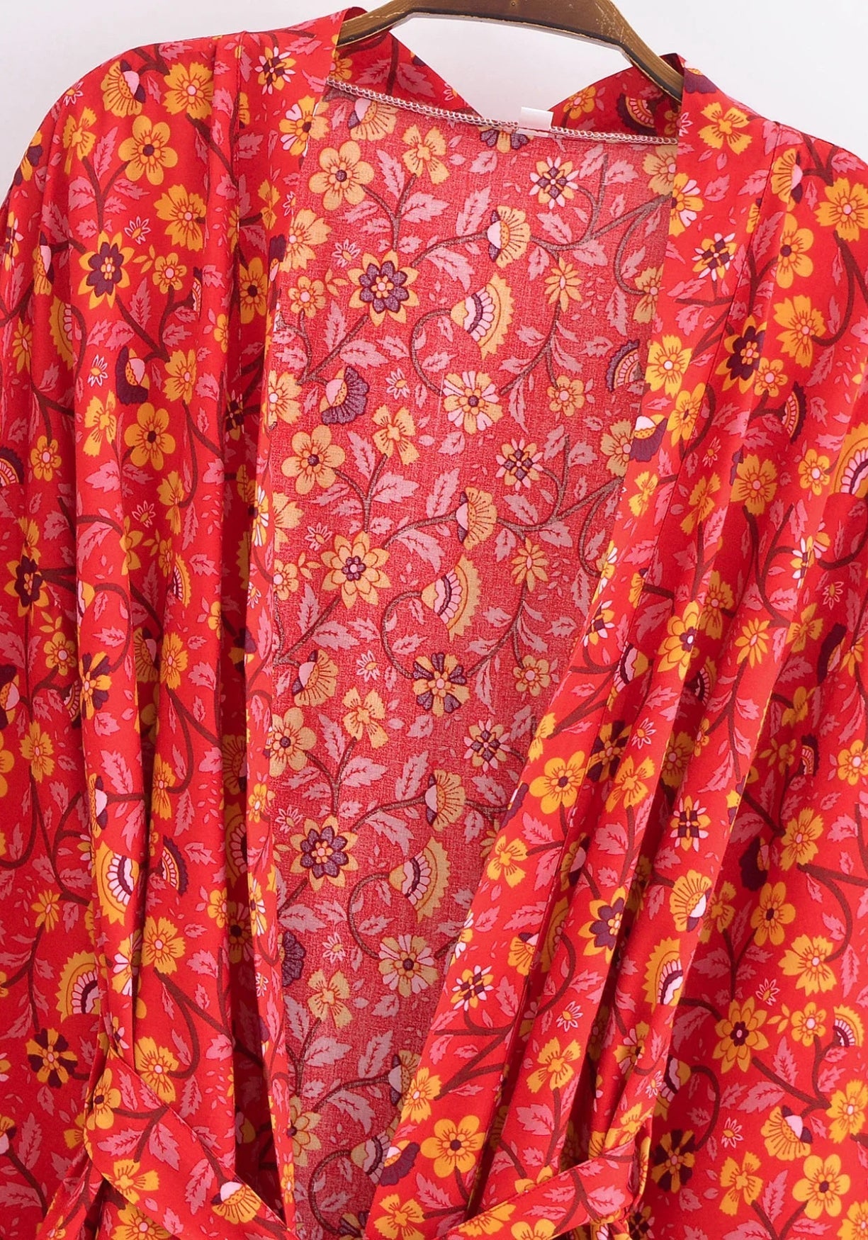 Kimono Femme Viscose Floral Rouge | Court Élégant Été Détente 4
