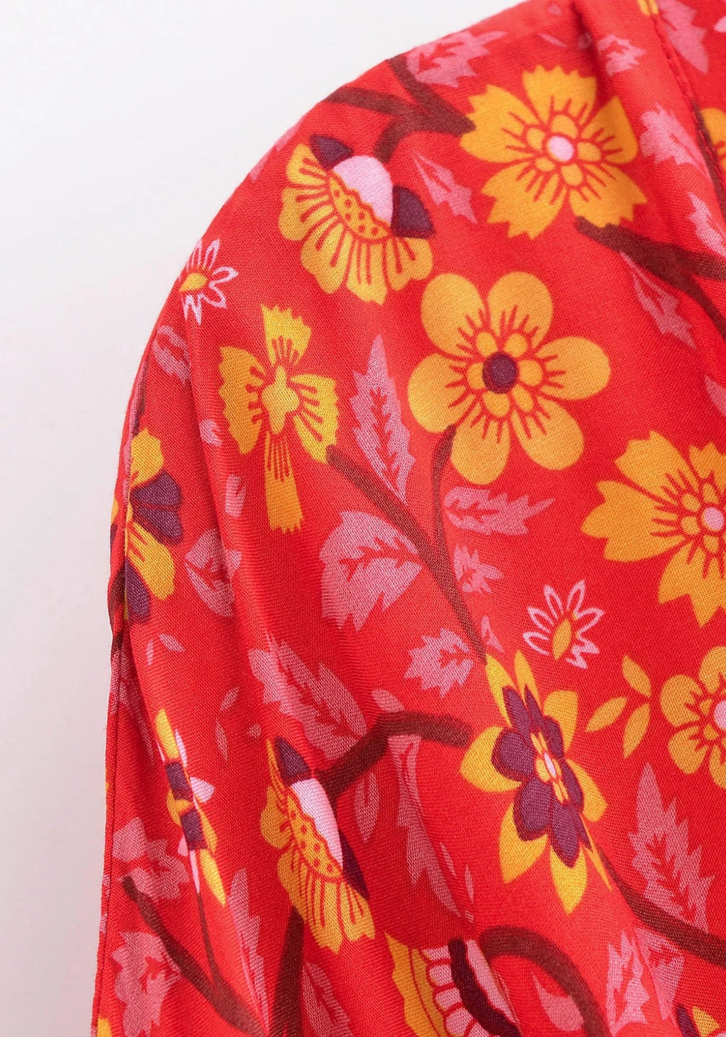 Kimono Femme Viscose Floral Rouge | Court Élégant Été Détente 5
