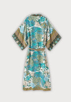 Kimono Femme Viscose Long | Élégant Motif Floral Bleu-Vert pour Plage et Maison 1