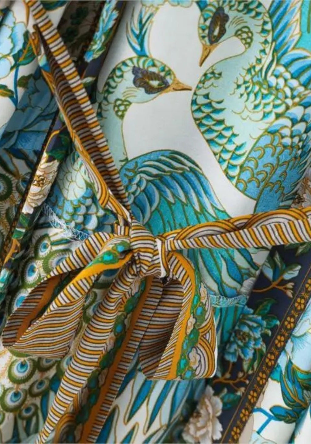 Kimono Femme Viscose Long | Élégant Motif Floral Bleu-Vert pour Plage et Maison 2