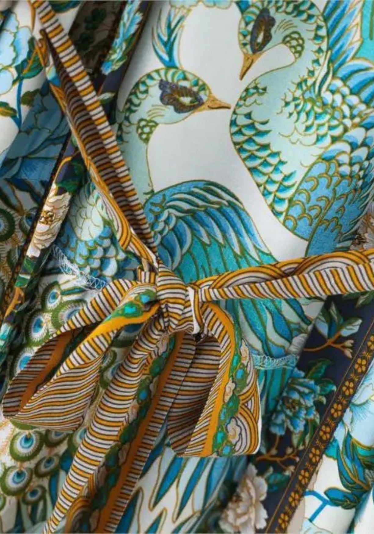 Kimono Femme Viscose Long | Élégant Motif Floral Bleu-Vert pour Plage et Maison 2