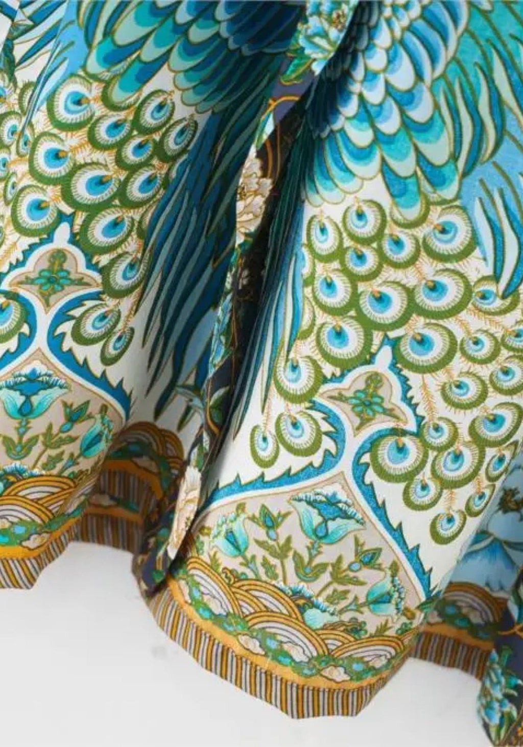 Kimono Femme Viscose Long | Élégant Motif Floral Bleu-Vert pour Plage et Maison 4