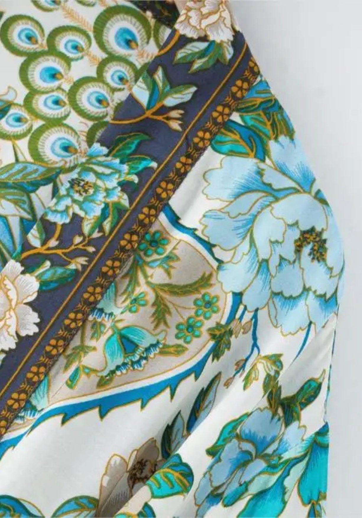 Kimono Femme Viscose Long | Élégant Motif Floral Bleu-Vert pour Plage et Maison 5
