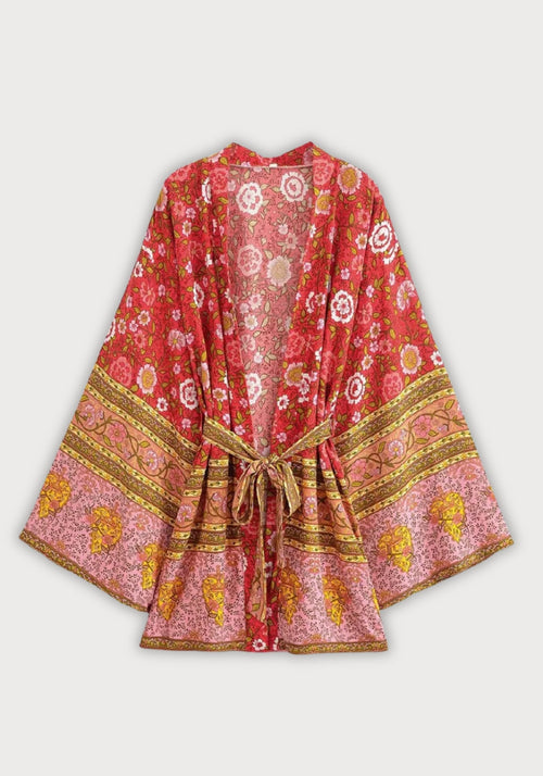 Kimono Femme Viscose Rouge Floral | Élégant Court Chic d'Été 0