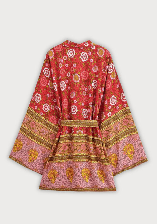 Kimono Femme Viscose Rouge Floral | Élégant Court Chic d'Été 1
