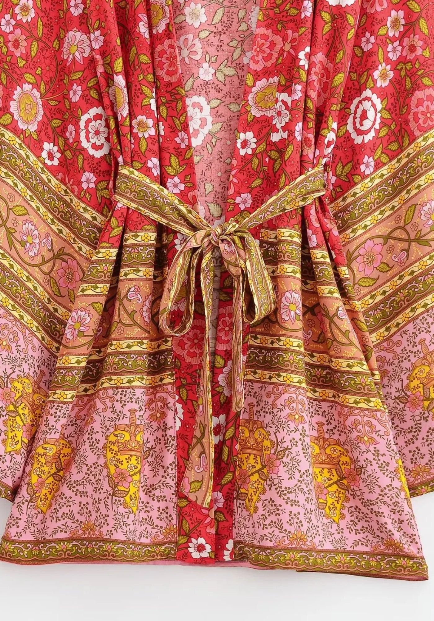 Kimono Femme Viscose Rouge Floral | Élégant Court Chic d'Été 2