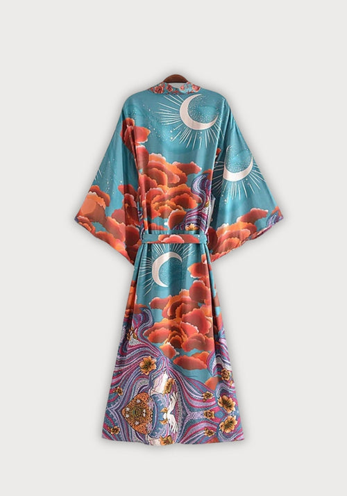Kimono Femme en Coton Rayonne | Long Ample avec Motif Cosmique Coloré 1