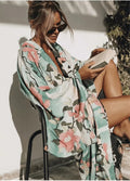 Kimono Femme en Coton Vert | Élégant Long Kimono Japonais Confortable 0