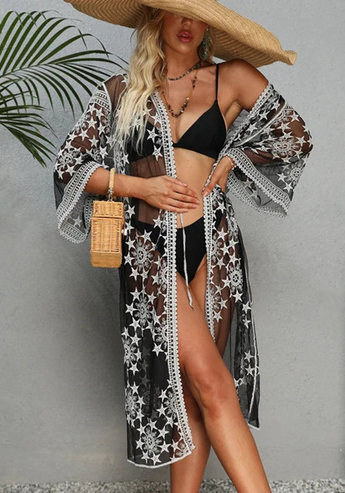 Kimono Femme en Dentelle Aérien | Élégant et Transparent pour Plage ou Soirée 0