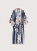 Kimono Femme en Polyester Bleu Fleuri | Élégant Long Kimono Japonais avec Motifs Floraux 0