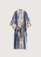 Kimono Femme en Polyester Bleu Fleuri | Élégant Long Kimono Japonais avec Motifs Floraux 0