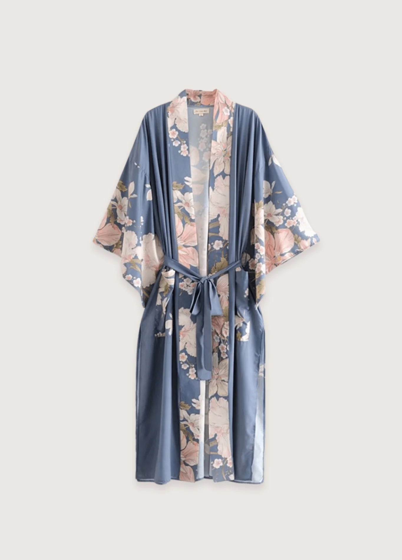 Kimono Femme en Polyester Bleu Fleuri | Élégant Long Kimono Japonais avec Motifs Floraux 0