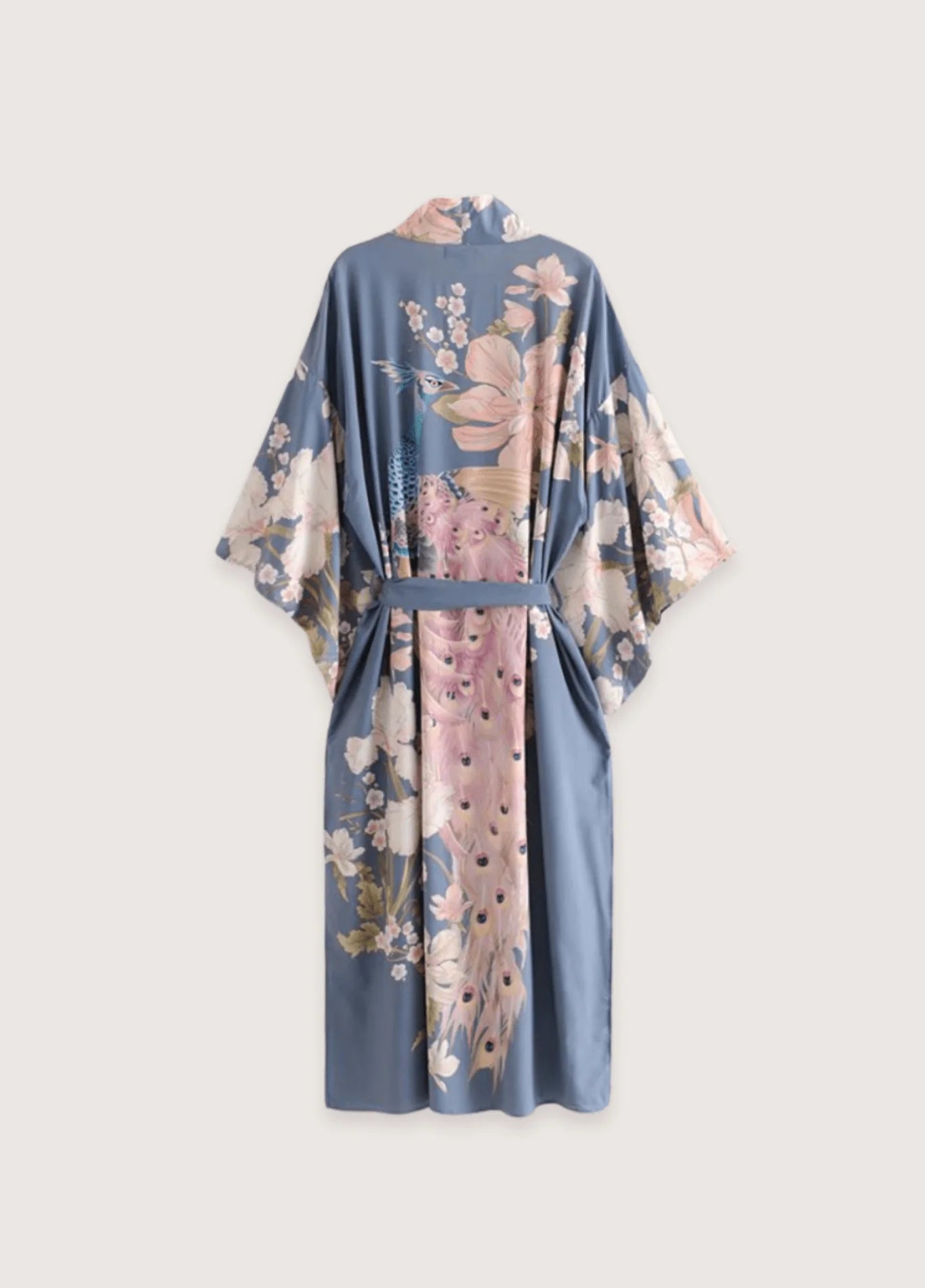 Kimono Femme en Polyester Bleu Fleuri | Élégant Long Kimono Japonais avec Motifs Floraux 2