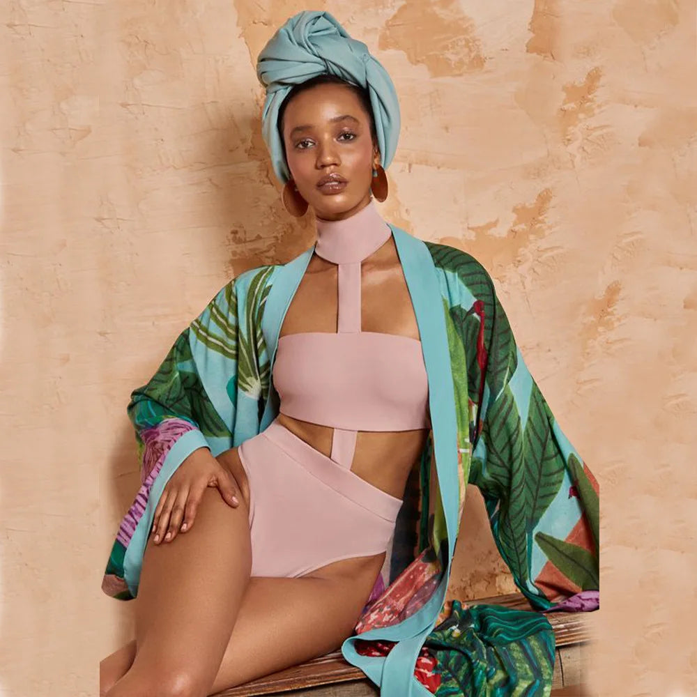 Kimono Femme en Polyester Vert | Élégant Kimono Long Japonais | Style Polyvalent 1