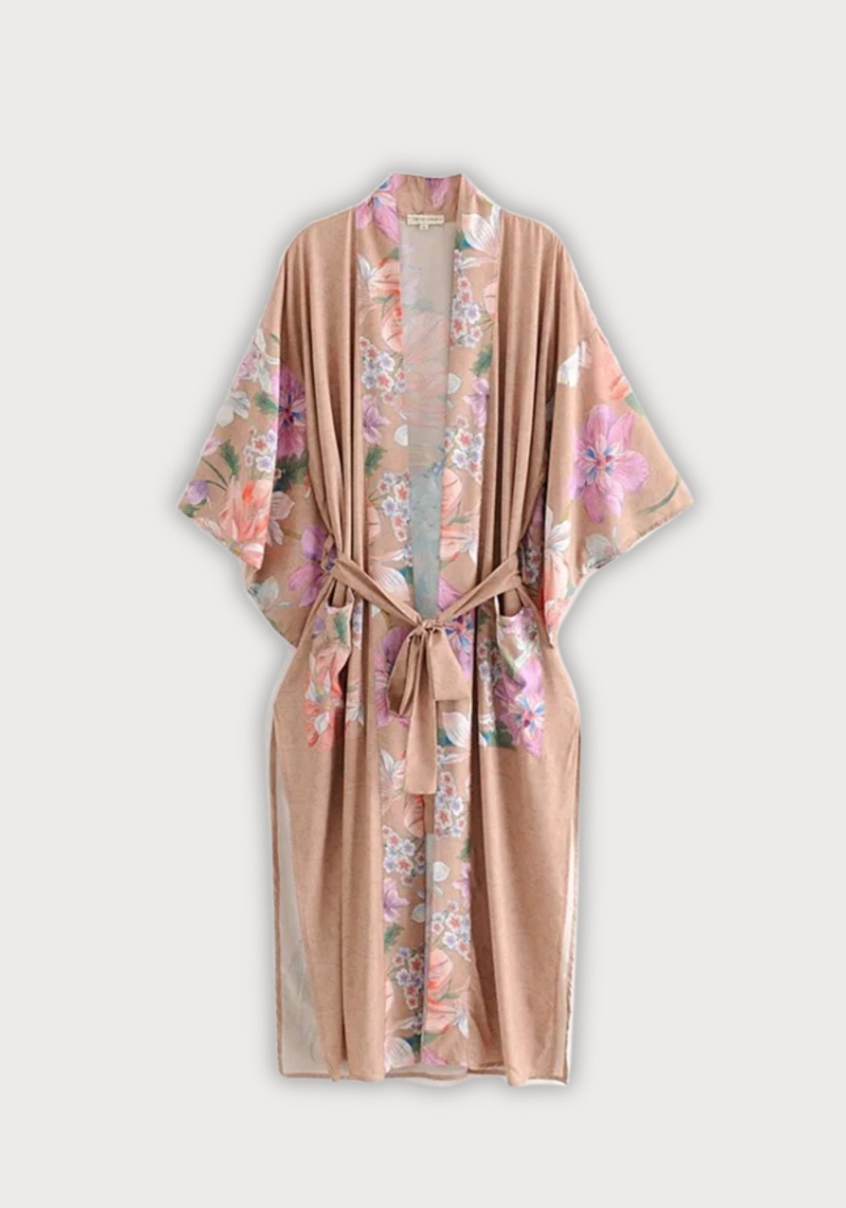 Kimono Femme en Polyester | Élégant Long avec Motif Floral et Paon 1