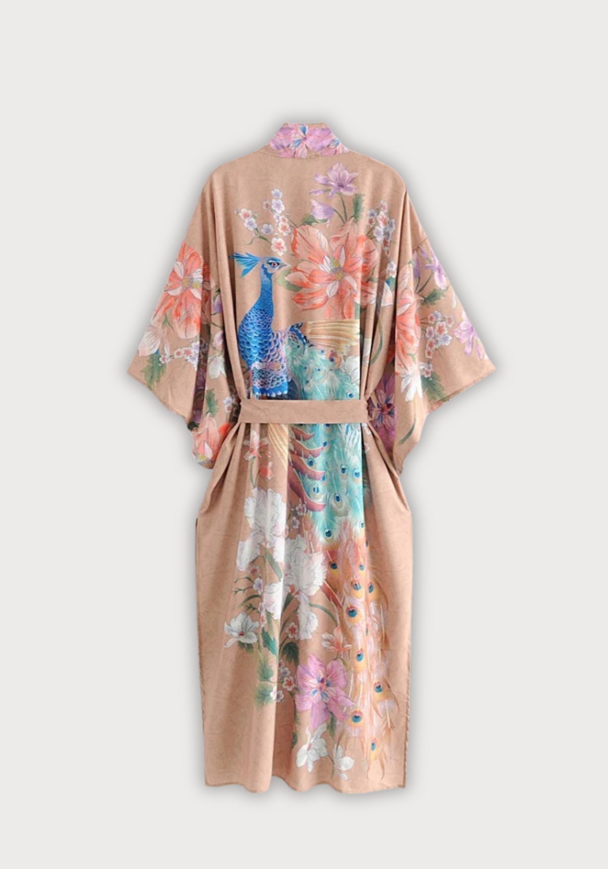 Kimono Femme en Polyester | Élégant Long avec Motif Floral et Paon 2