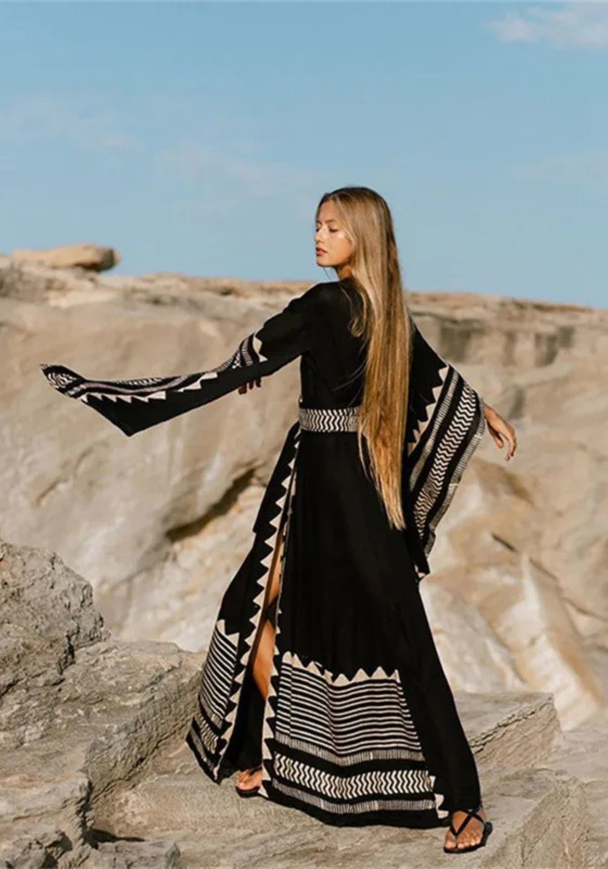 Kimono Femme en Polyester | Long et Aérien avec Motifs Géométriques Crème 3