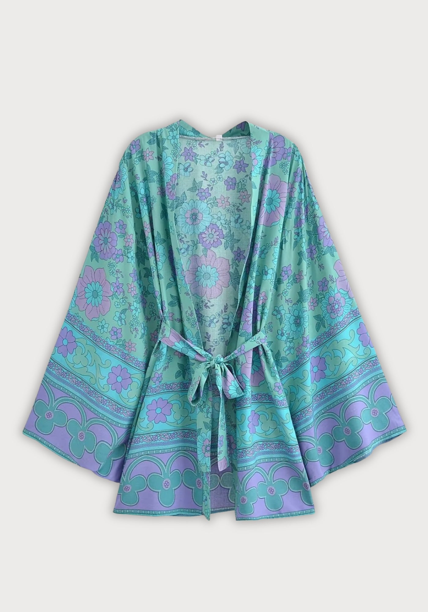 Kimono Femme en Viscose | Kimono de Plage Élégant à Imprimé Floral Vintage 0
