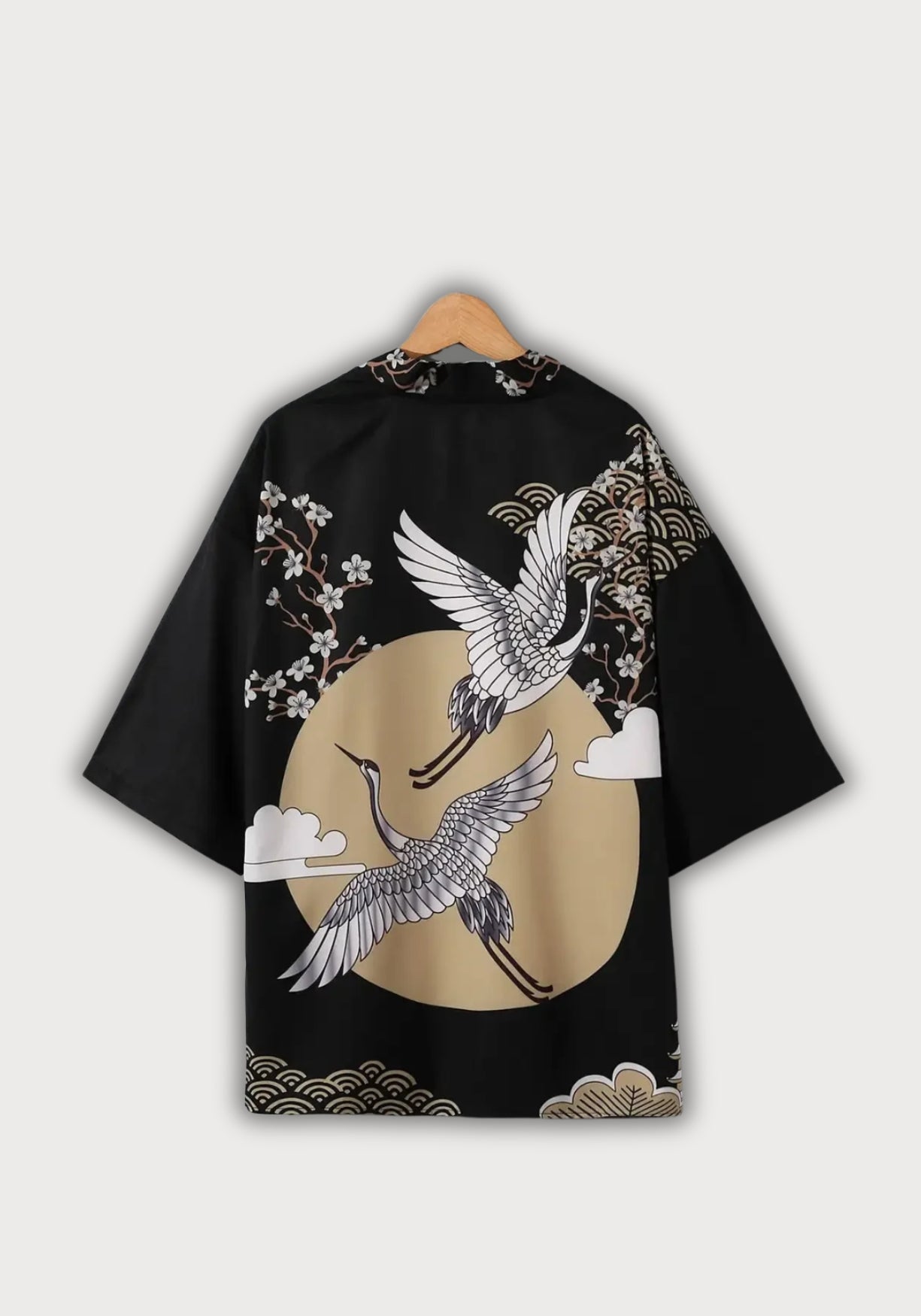 Kimono Homme Japonais en Polyester | Élégant Streetwear avec Imprimé Grues 1