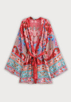 Kimono Japonais Femme en Viscose | Élégant Motif Floral Rouge Ample 0