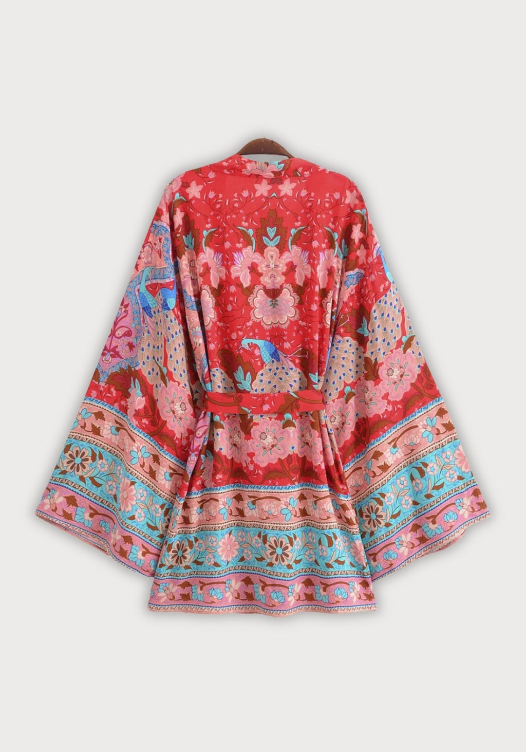 Kimono Japonais Femme en Viscose | Élégant Motif Floral Rouge Ample 1