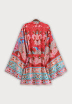 Kimono Japonais Femme en Viscose | Élégant Motif Floral Rouge Ample 1