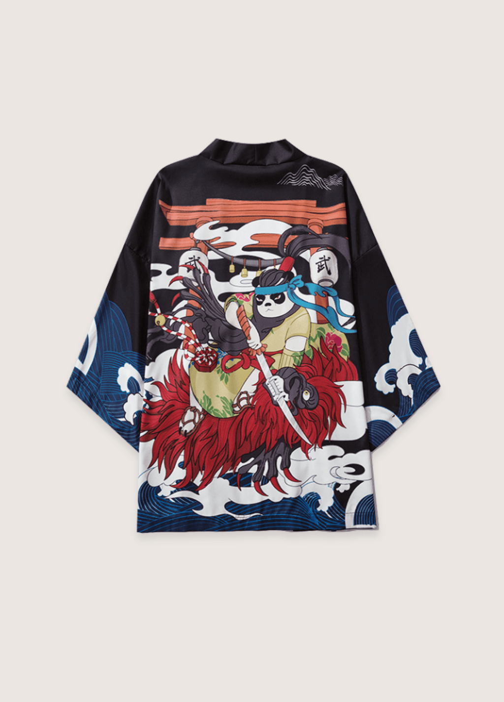 Kimono Japonais Unisexe en Polyester | Design Unique Panda Samurai Élégant et Décontracté 0