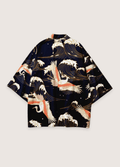 Kimono Japonais Unisexe en Polyester | Élégant Imprimé Grues | Style Oversize Décontracté 0