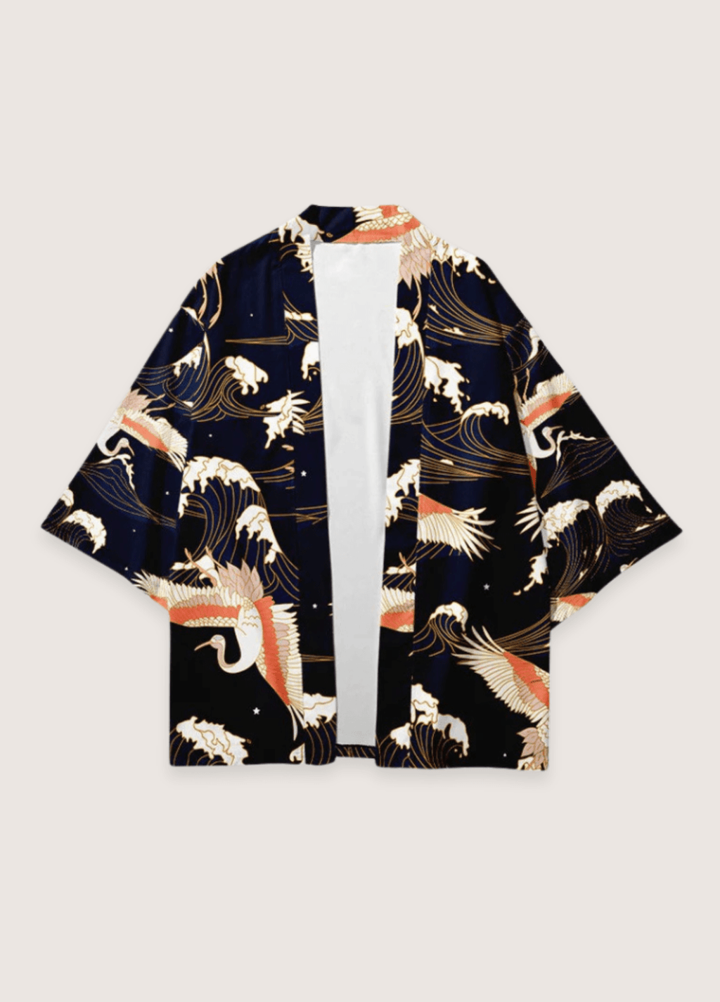 Kimono Japonais Unisexe en Polyester | Élégant Imprimé Grues | Style Oversize Décontracté 1