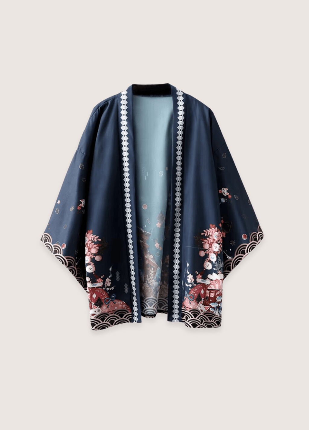 Kimono Japonais Unisexe en Polyester | Élégant Imprimé Narratif avec Manches Amples 1