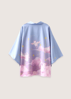 Kimono Japonais Unisexe en Polyester | Élégant Motif Chats Ailés et Nuages 0