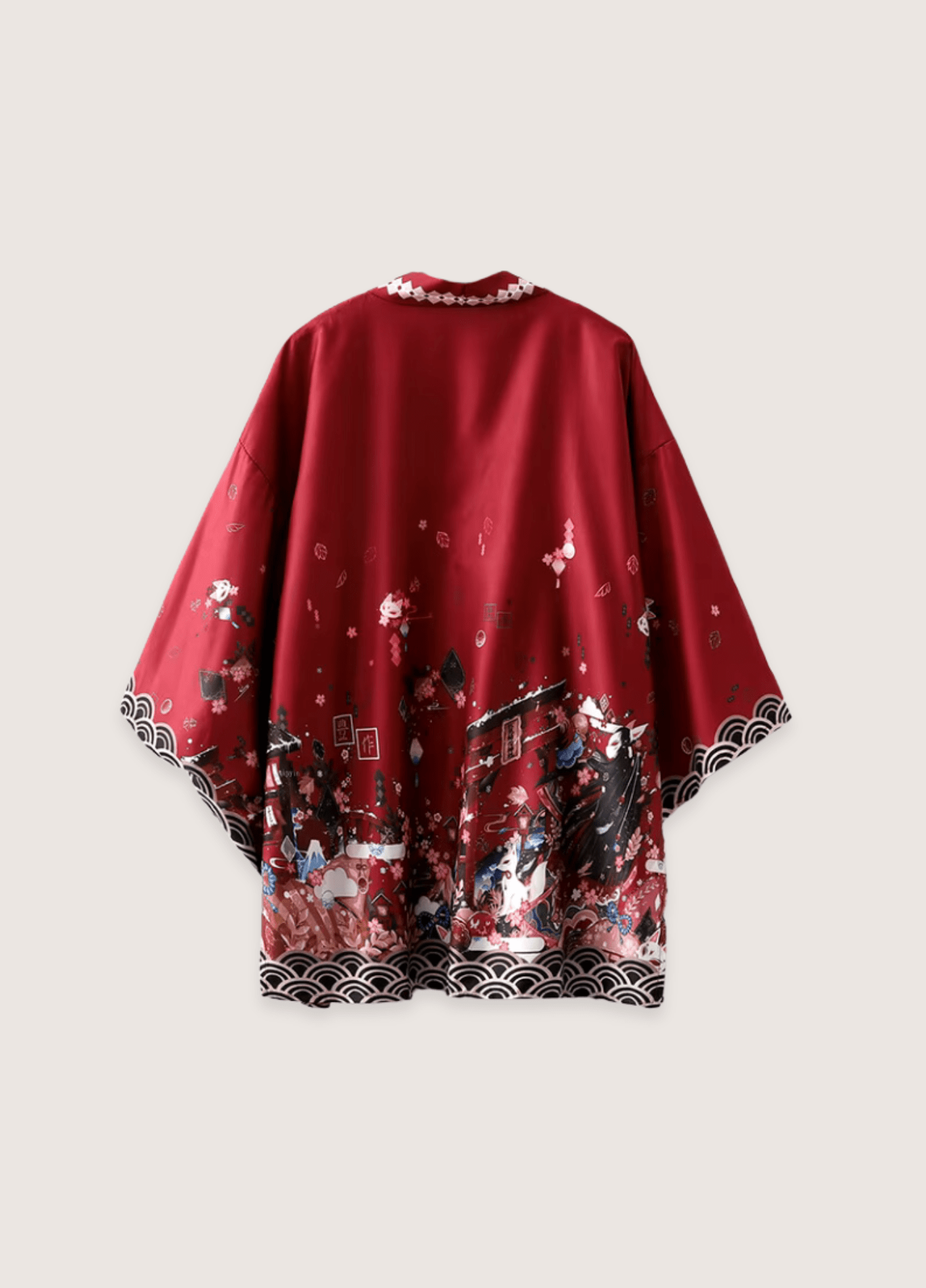 Kimono Japonais Unisexe en Polyester | Élégant Motif Floral Rouge 0