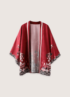 Kimono Japonais Unisexe en Polyester | Élégant Motif Floral Rouge 1