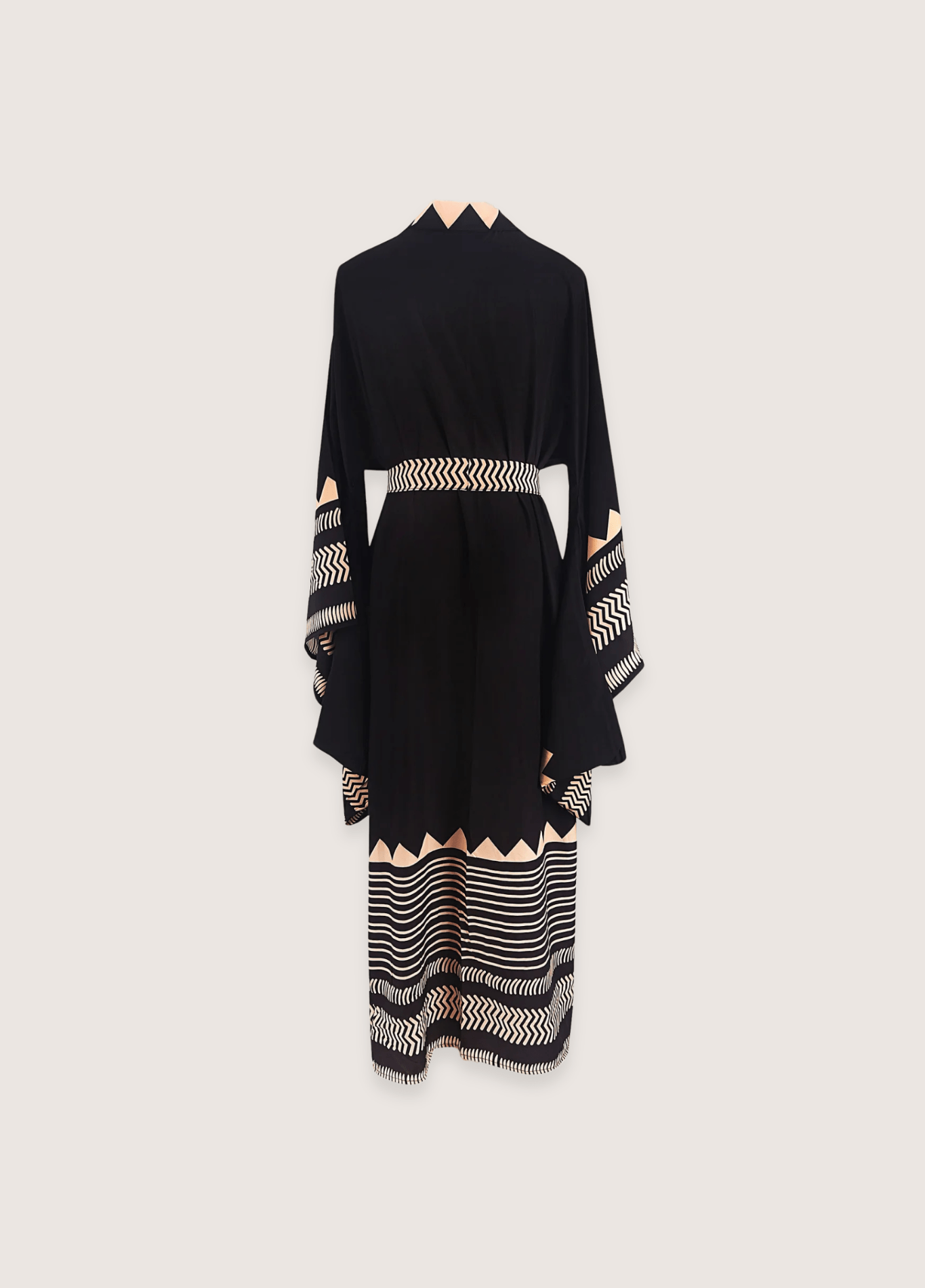 Kimono Long Femme en Polyester | Élégant Minimaliste Noir Beige avec Motifs Japonais 2