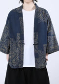 Kimono Patchwork Unisexe en Coton et Lin | Élégant Motifs Sashiko Bleu Outremer 0