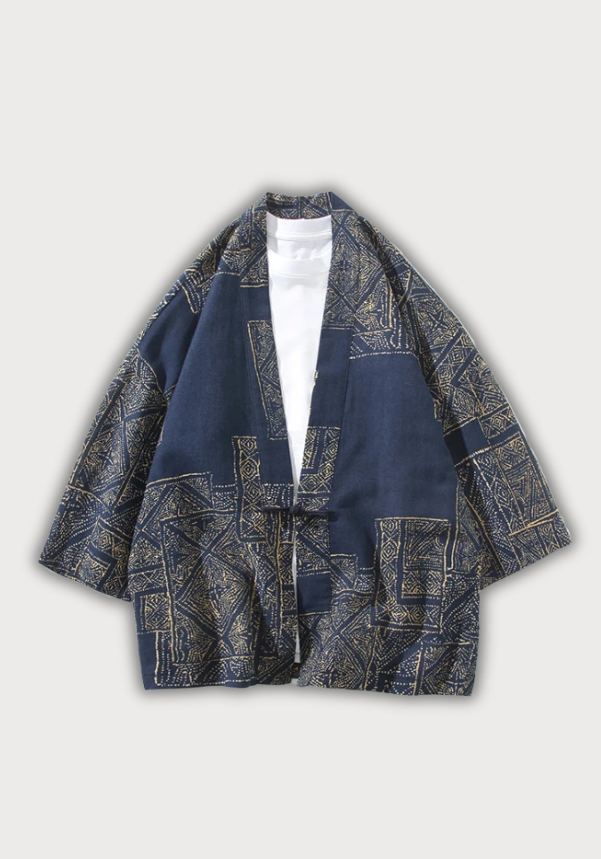 Kimono Unisexe Coton Lin Patchwork | Élégant Motif Géométrique Printemps Été 1