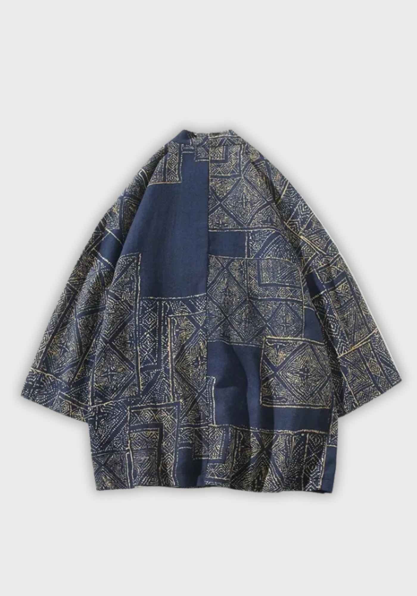 Kimono Unisexe Coton Lin Patchwork | Élégant Motif Géométrique Printemps Été 2