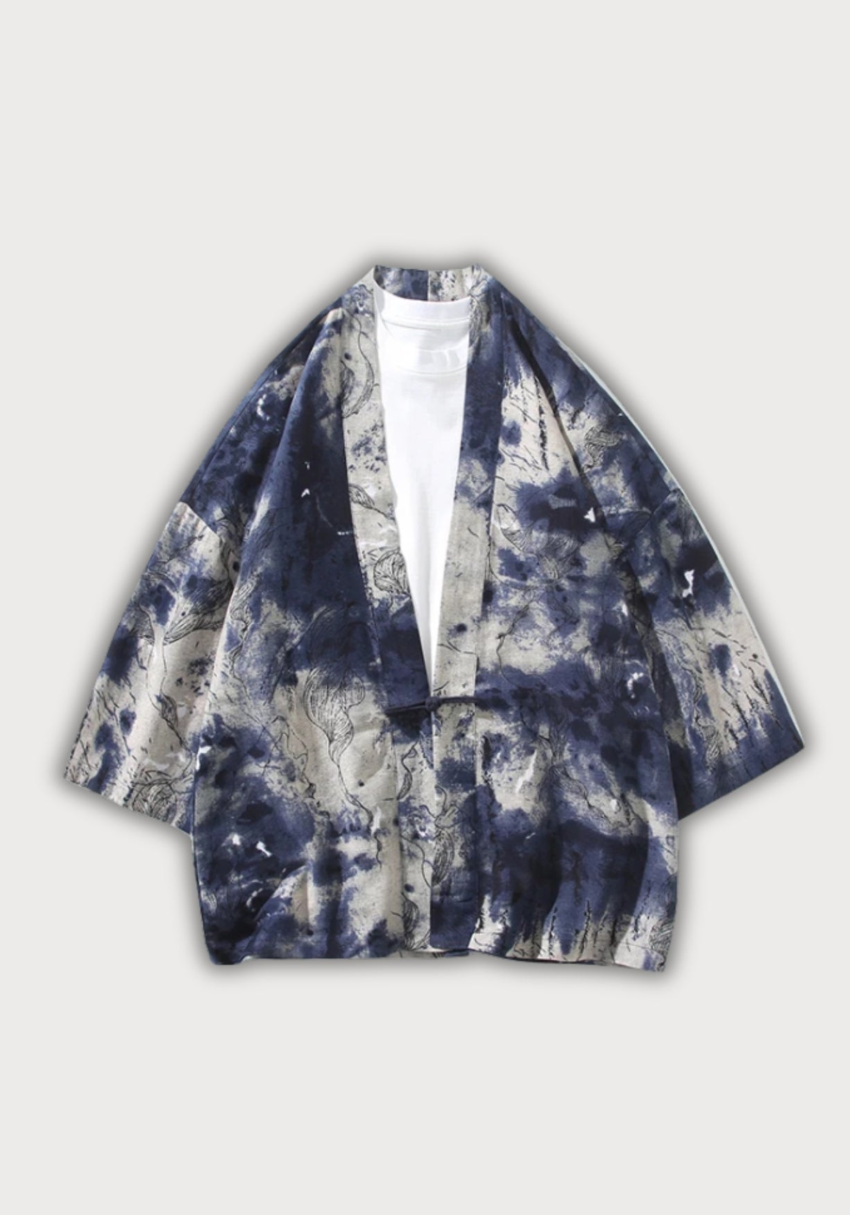 Kimono Unisexe Coton Lin | Élégant Court Indigo Patchwork Japonais 1