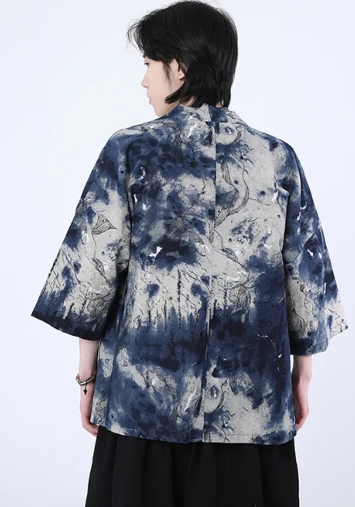 Kimono Unisexe Coton Lin | Élégant Court Indigo Patchwork Japonais 2