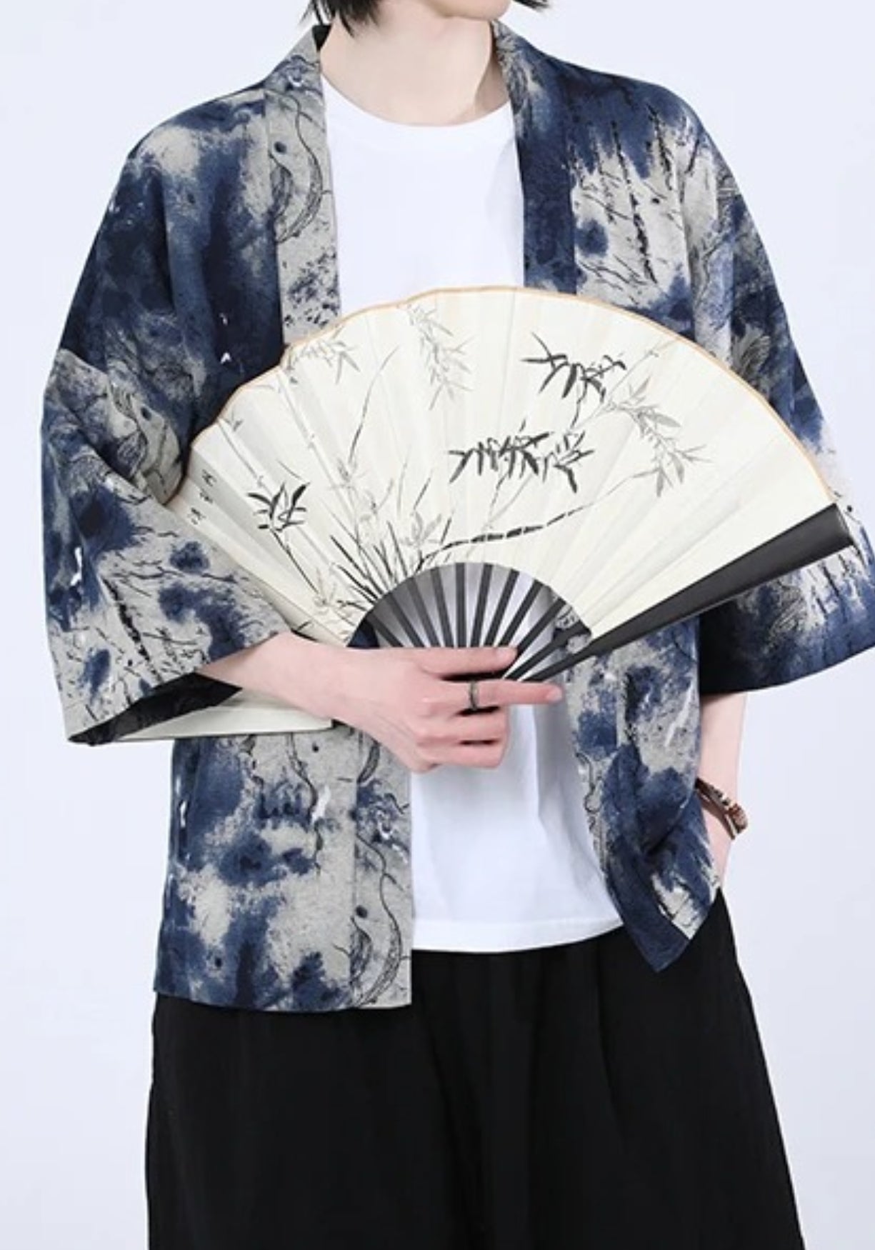 Kimono Unisexe Coton Lin | Élégant Court Indigo Patchwork Japonais 3
