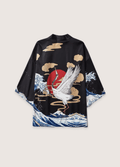 Kimono Unisexe Japonais en Polyester | Élégant Design Traditionnel avec Grue et Vagues 0
