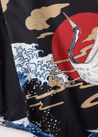 Kimono Unisexe Japonais en Polyester | Élégant Design Traditionnel avec Grue et Vagues 2