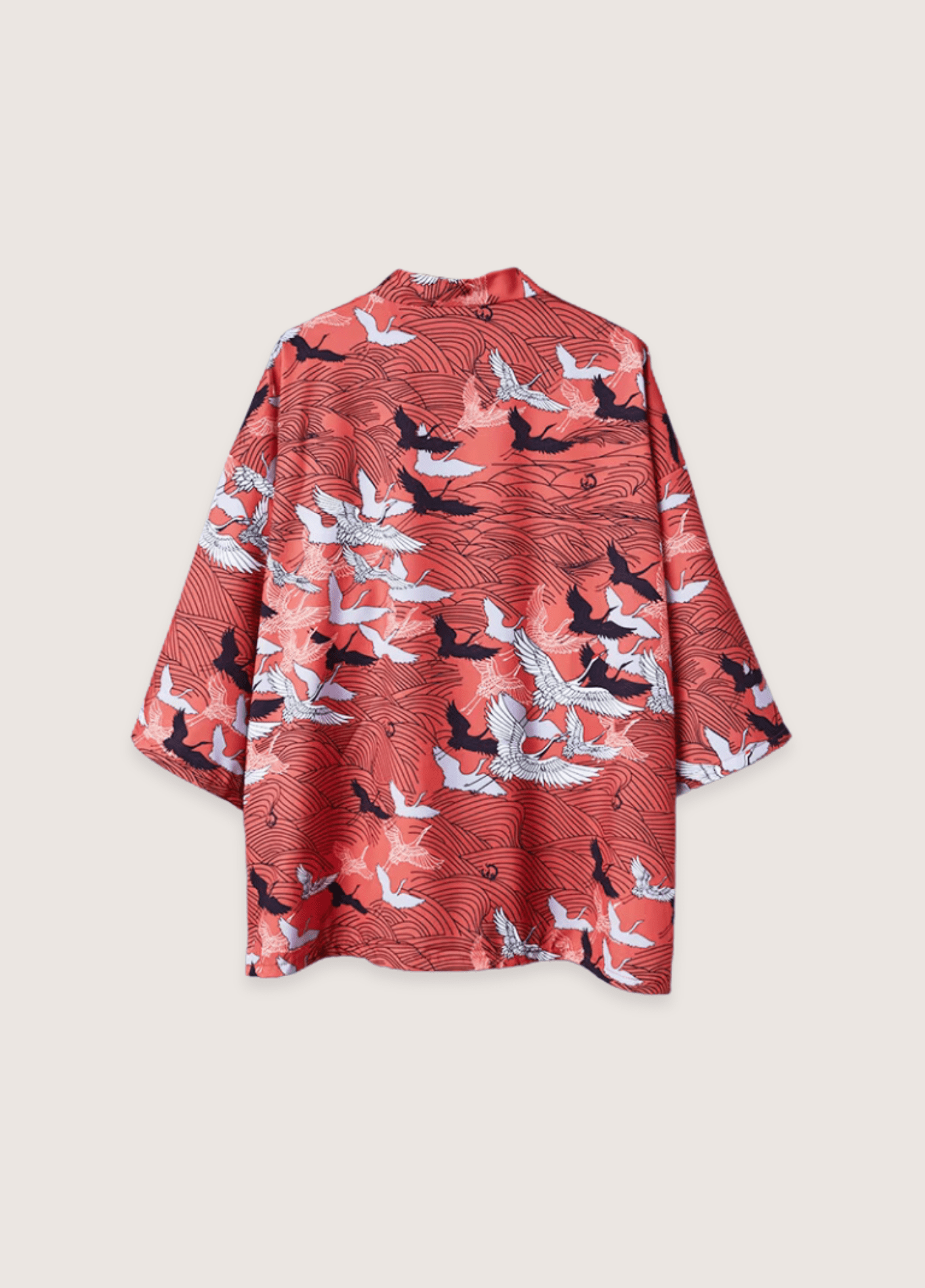 Kimono Unisexe Japonais en Polyester | Élégant Imprimé de Grues et Vagues | Style Minimaliste et Confortable 0